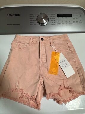 High-Rise Frayed Hem Jean Shorts - Blush Pink